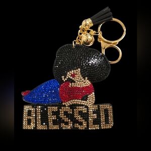 Blessed Rhinestone Lady Bag Charm Keychain